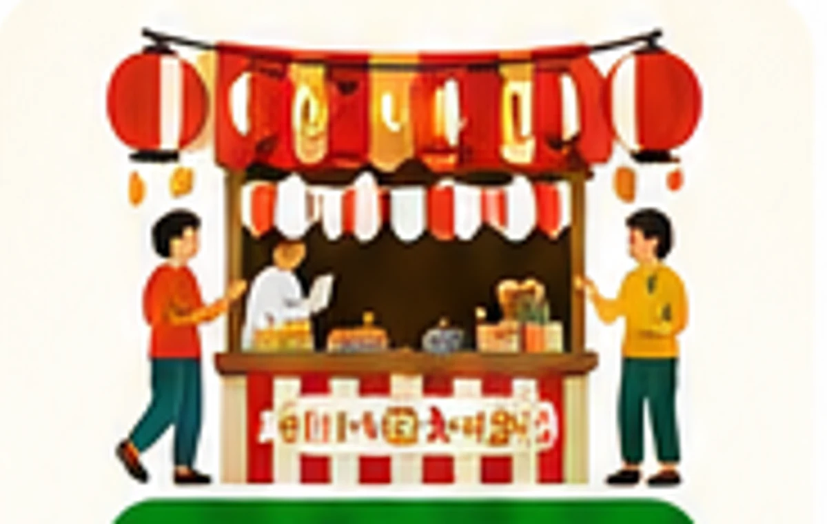 お祭りの屋台で商品を販売する様子